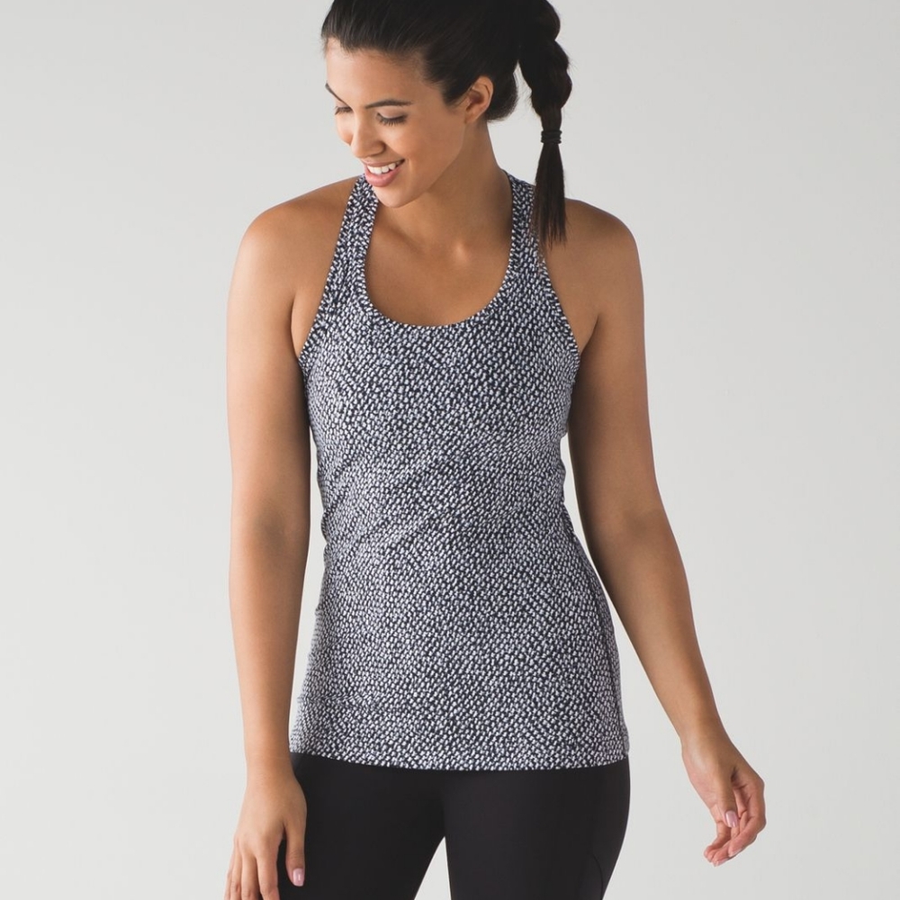 Lululemon Cool Racer Back Tank Top Sz 12 Scatter Star Arctic Grey Black color
